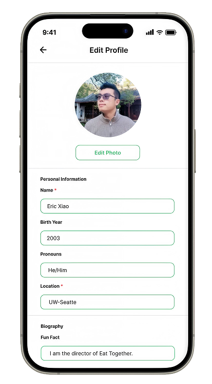 Redesigned Edit Profile screen
