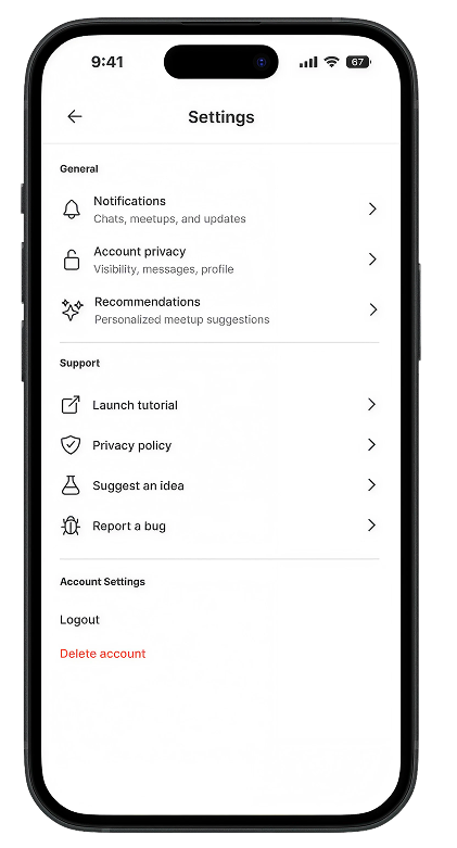 Redesigned Settings screen