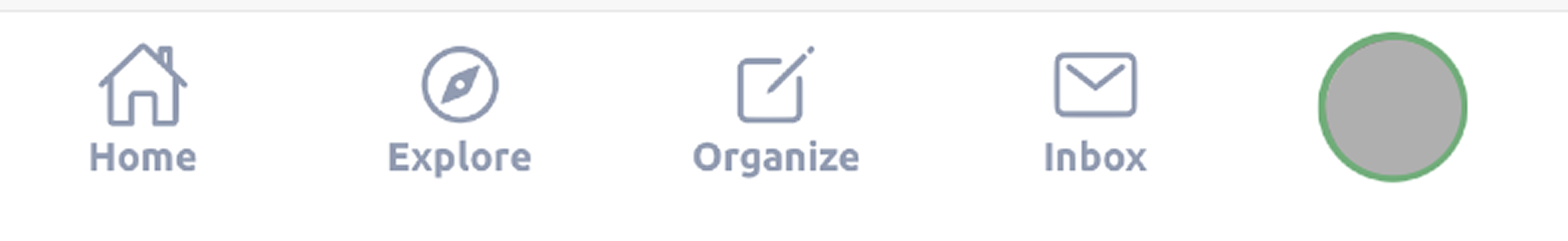 Original Eat Together navigation with Home, Explore, Organize, Inbox, and profile destinations