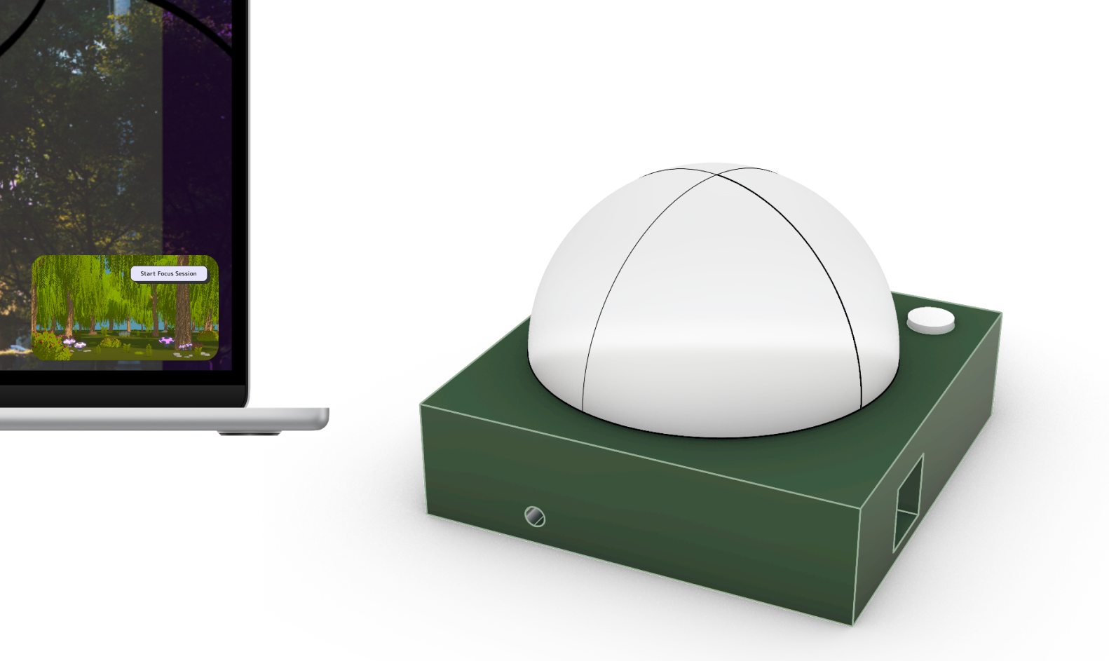 TerraSync system overview showing the digital terrarium, photoresistor, top button, and diffused lamp